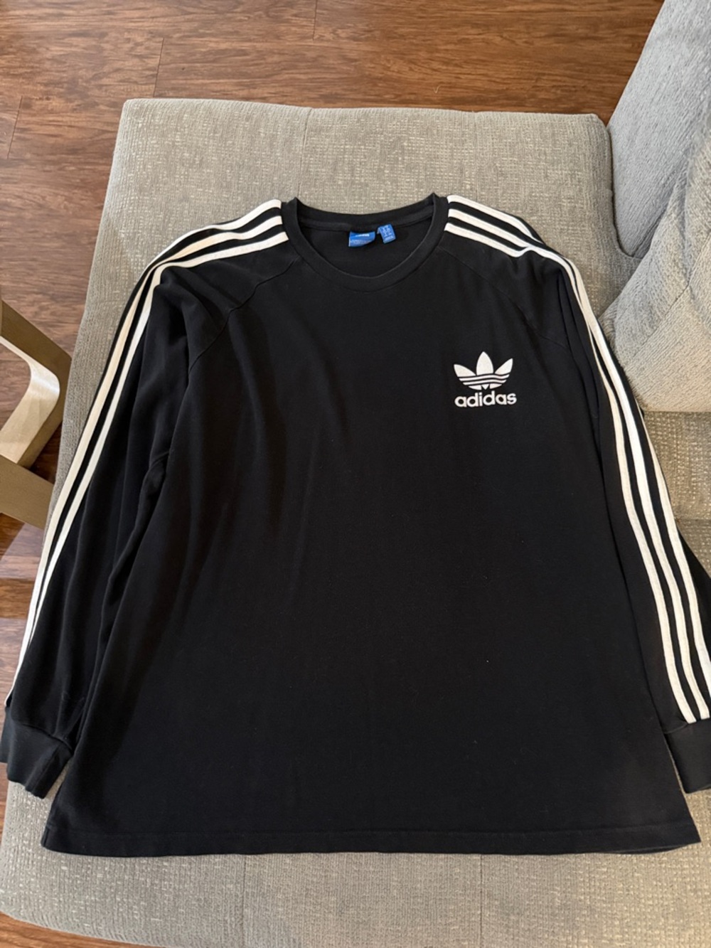 adidas Black Long Sleeve Trefoil Shirt with White Stripes
